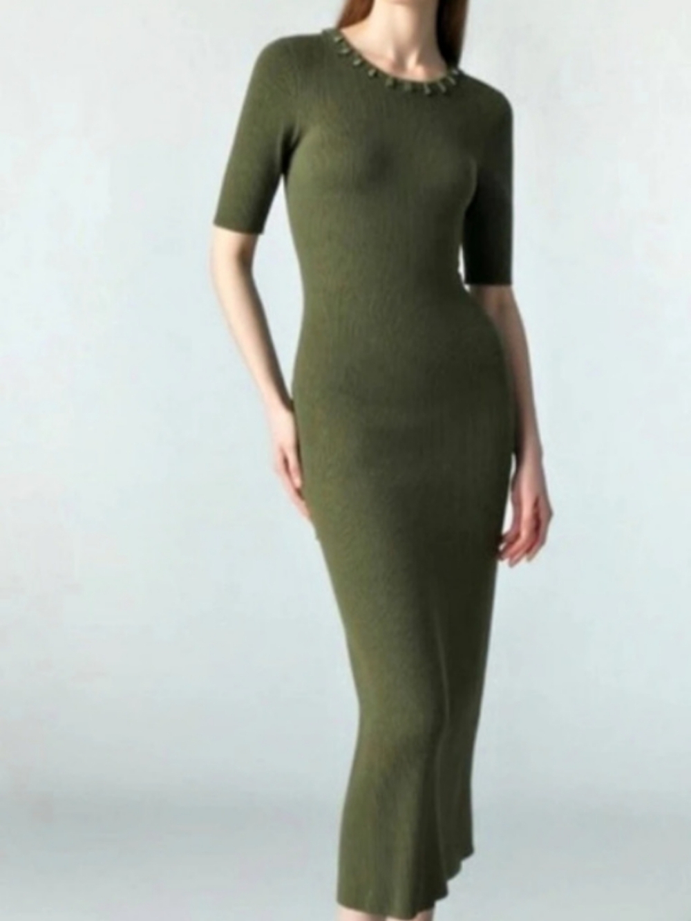 Camila Coelho Ribbed Midi Dress in Green Size Medium